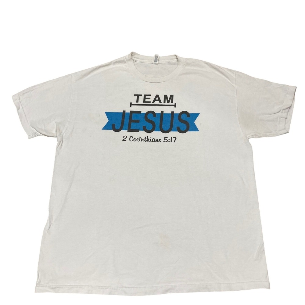 Team Jesus 2 Corinthians 5:17 Graphic T-Shirt White XL Religious Christian Tee